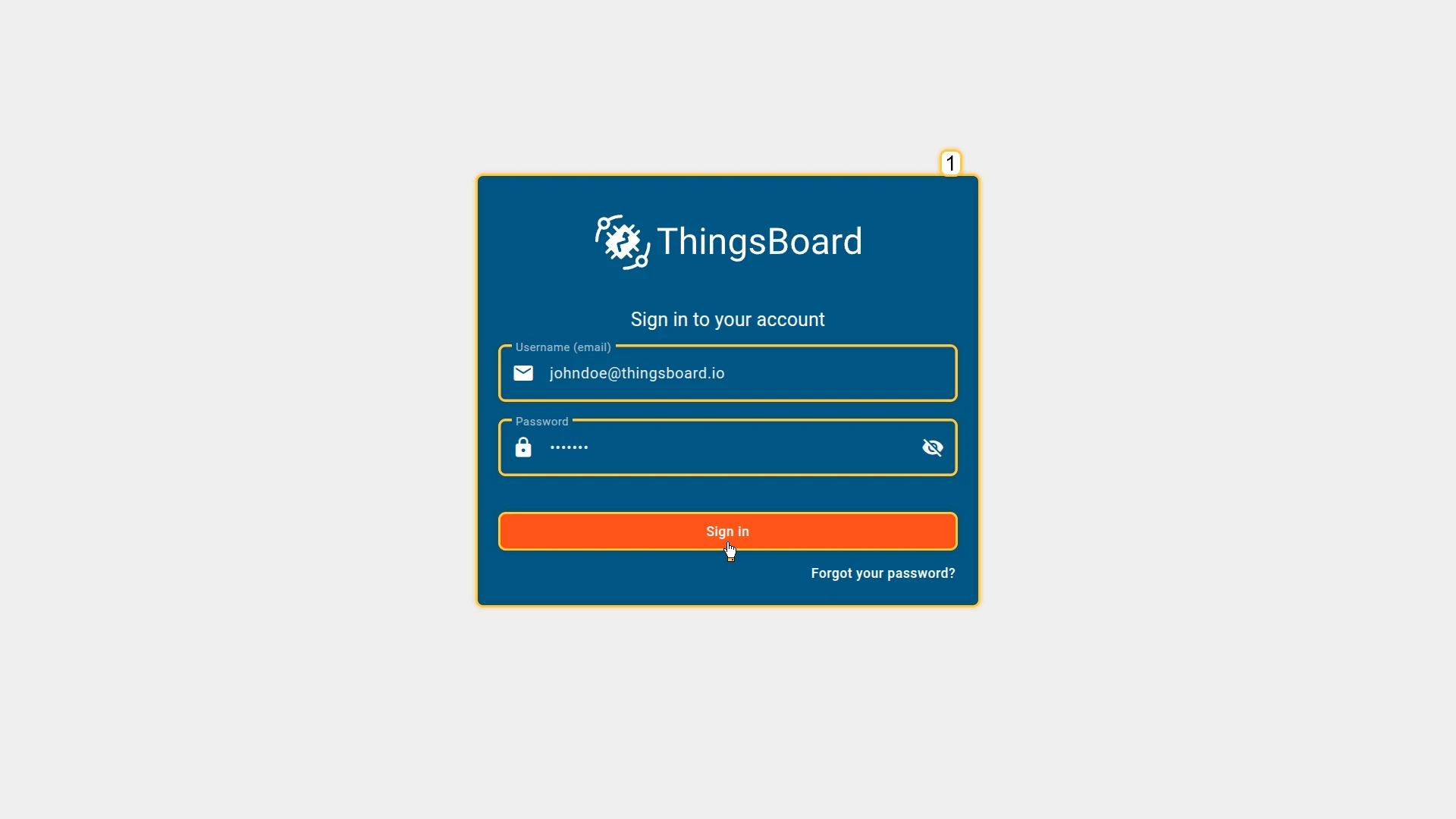 ThingsBoard sign-in page with username and password fields
