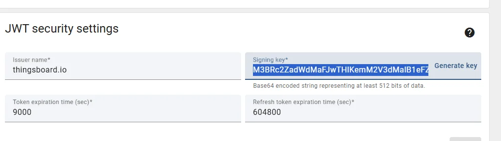 JWT Security Settings section
