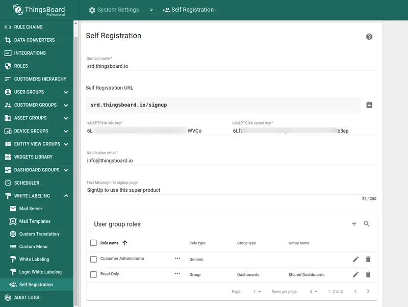 Self-registration form configuration