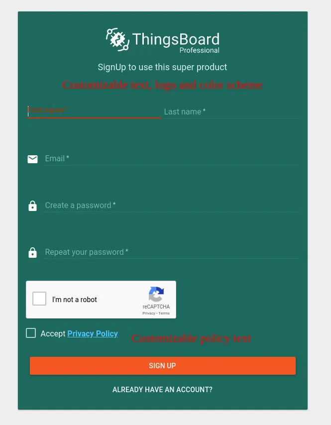 Self-registration sign-up form