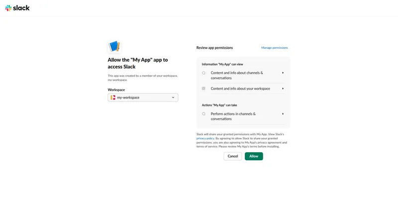 Authorization page — Allow the app to access Slack