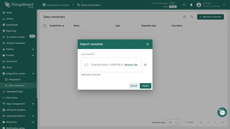Import data converter dialog