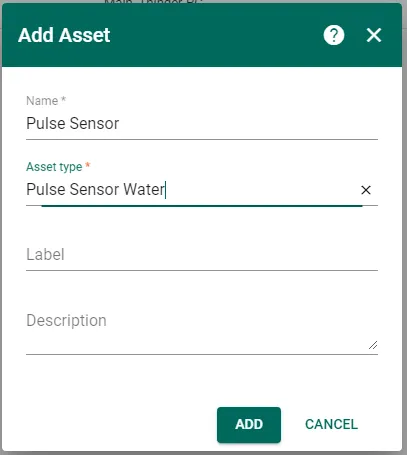 ThingsBoard Assets page creating a new pulse sensor asset