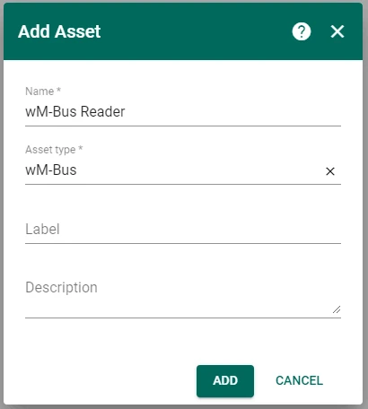 ThingsBoard Assets page creating a new wM-Bus reader asset