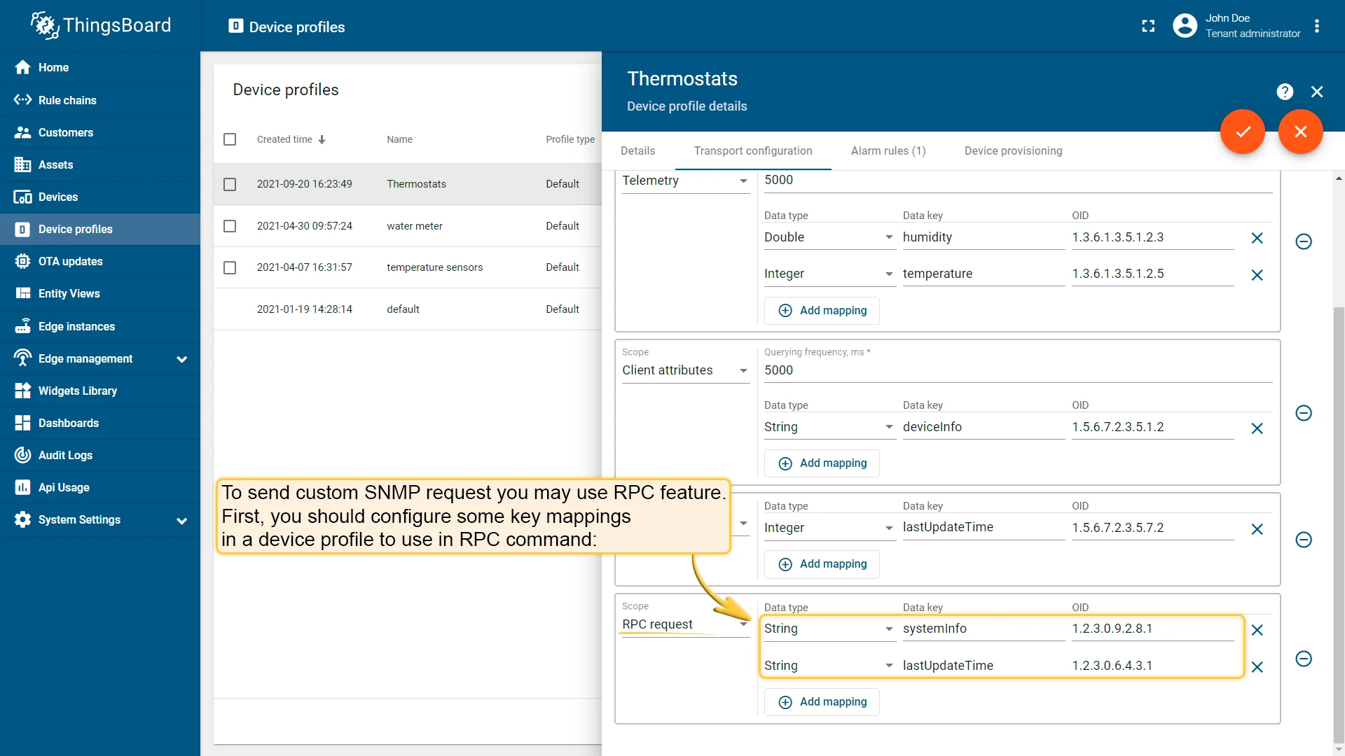 SNMP RPC communication config