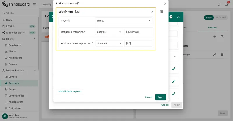 Configure attribute request type and expressions