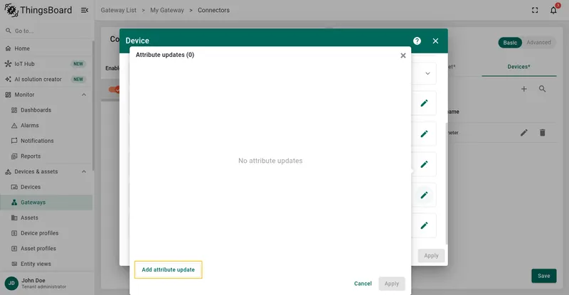 Click Add attribute update