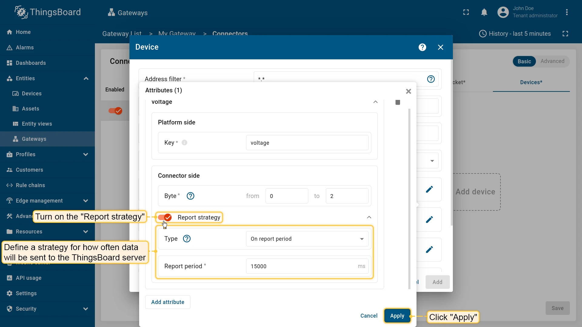 Per-key report strategy settings
