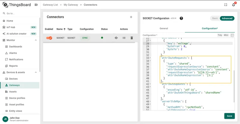 Attribute request in Advanced configuration mode