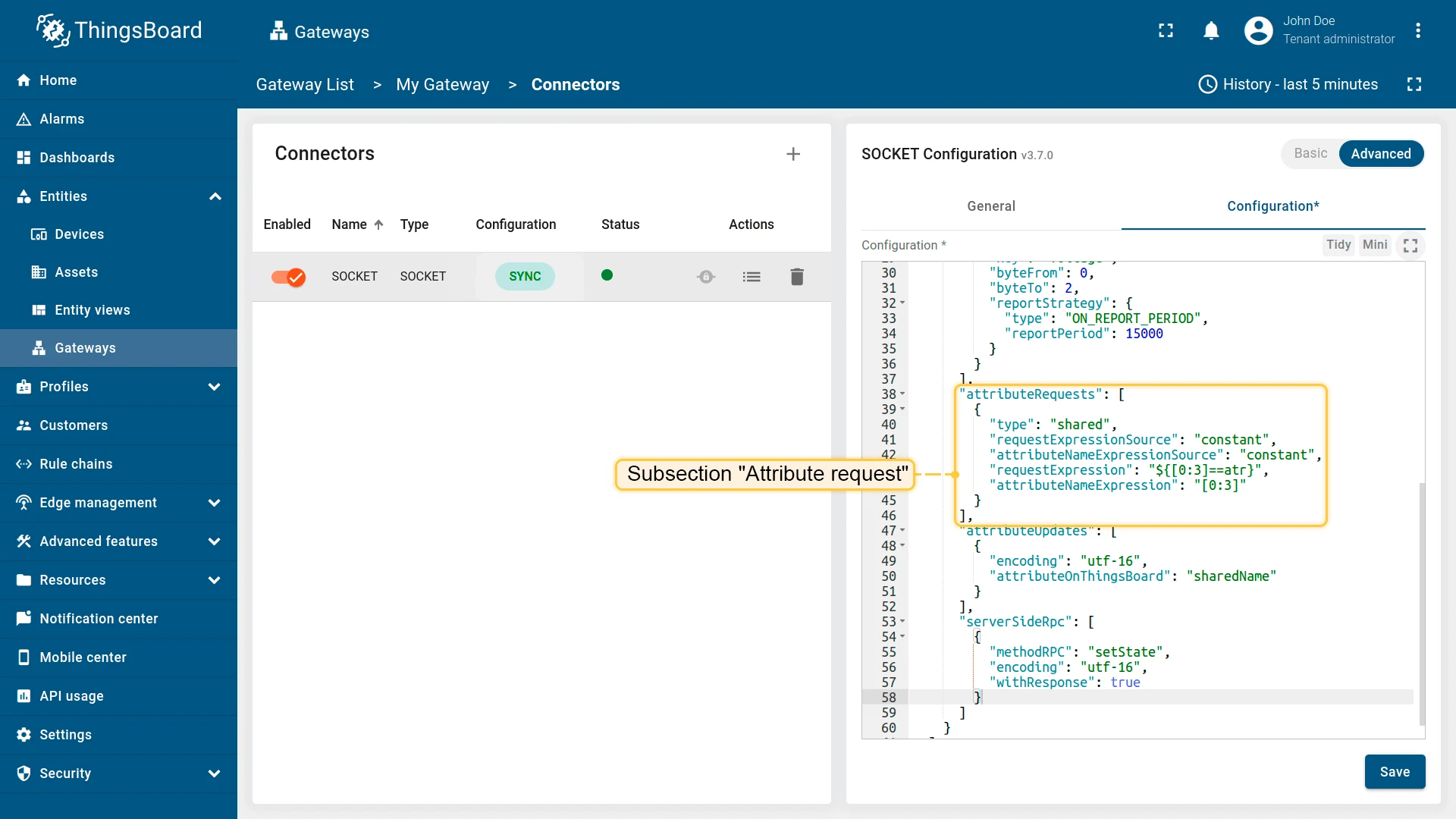 Attribute request in Advanced configuration mode