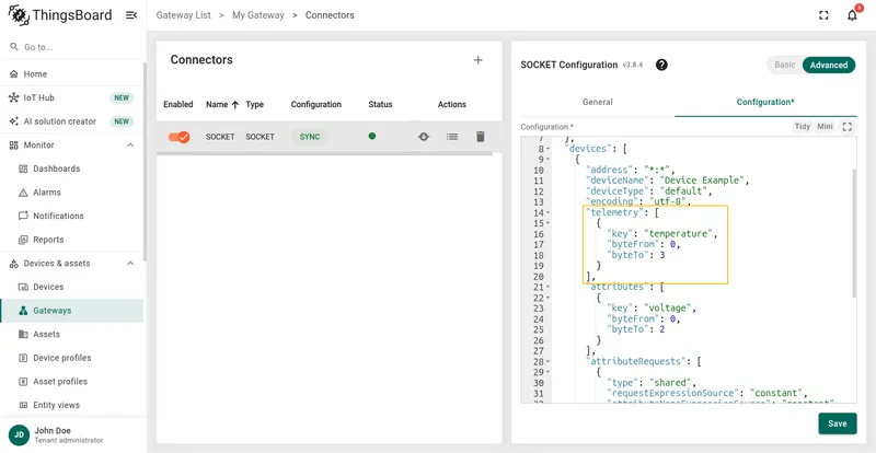 Time series section in Advanced configuration mode