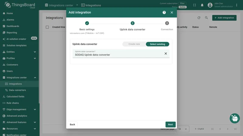 Select uplink data converter for IoT Creators integration
