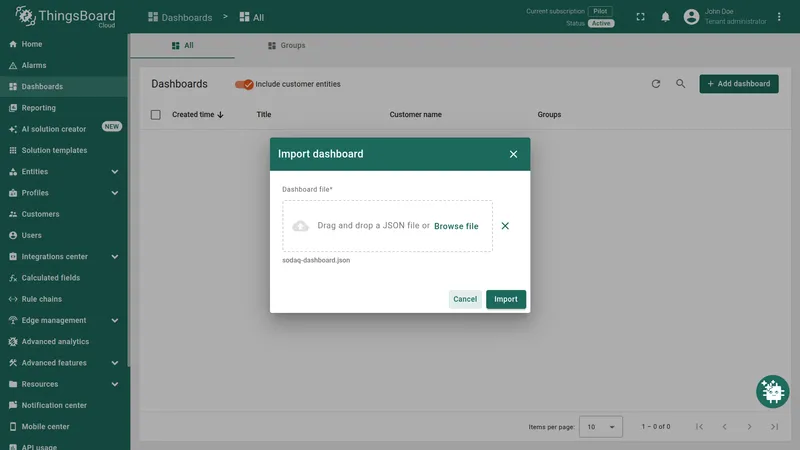 Import dashboard dialog in ThingsBoard