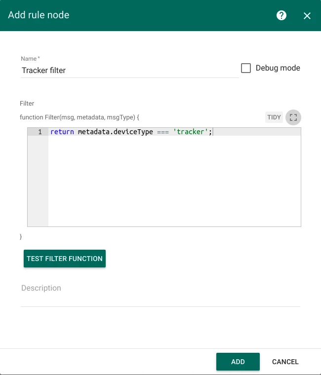 Tracker filter node configuration