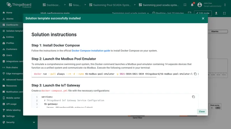 Configuration instructions for the solution