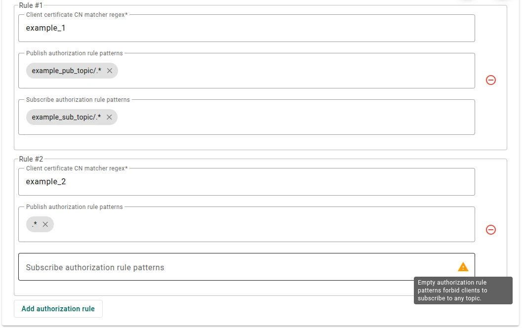 X.509 credentials authorization rules configuration