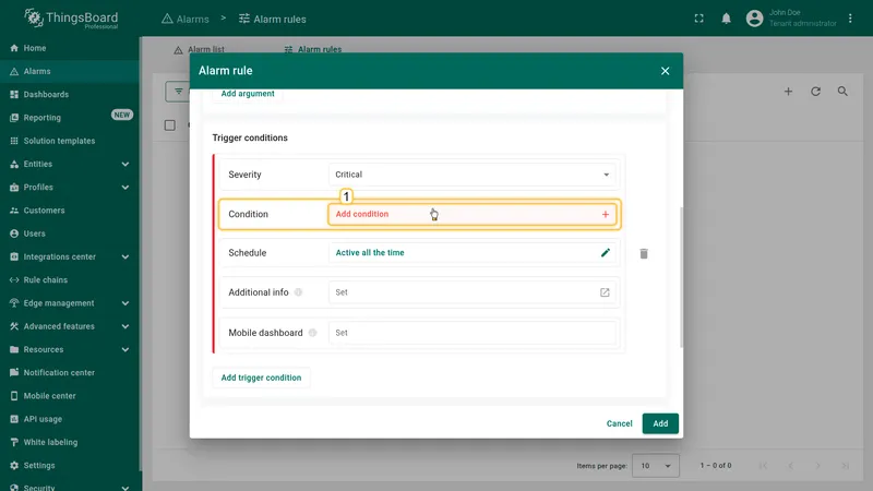 Condition filter configuration