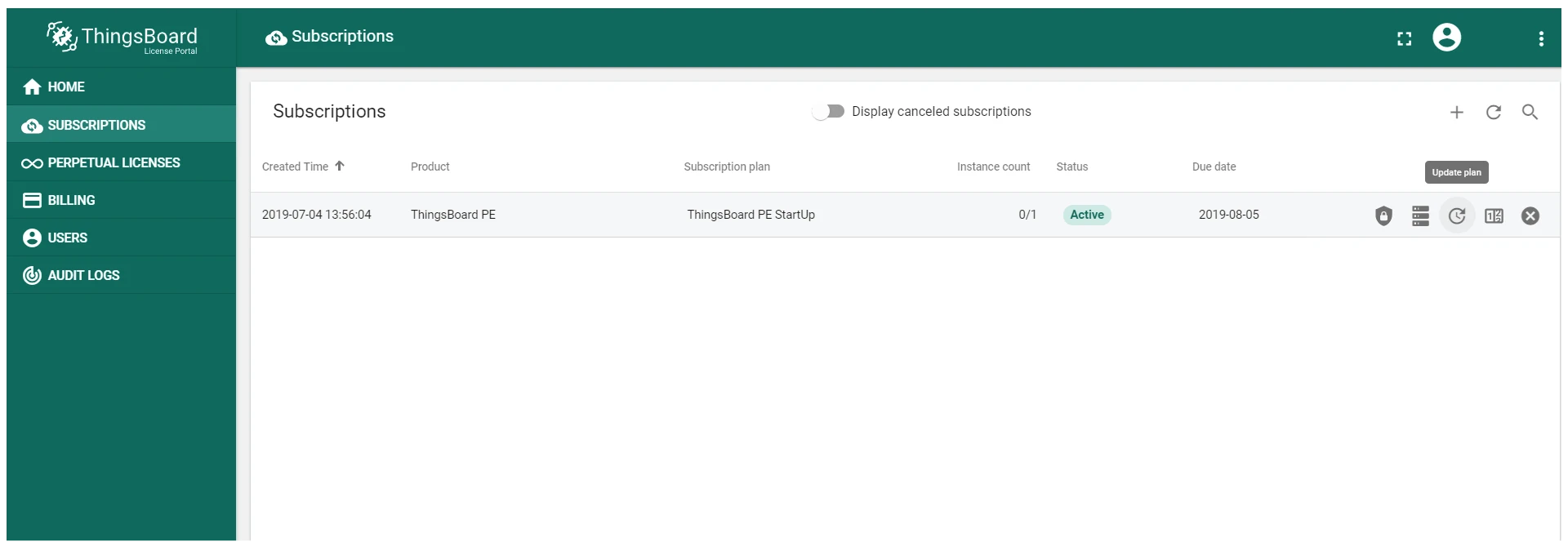 Subscription management in License portal
