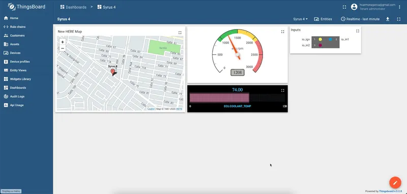 ThingsBoard dashboard displaying Syrus 4 telematics data