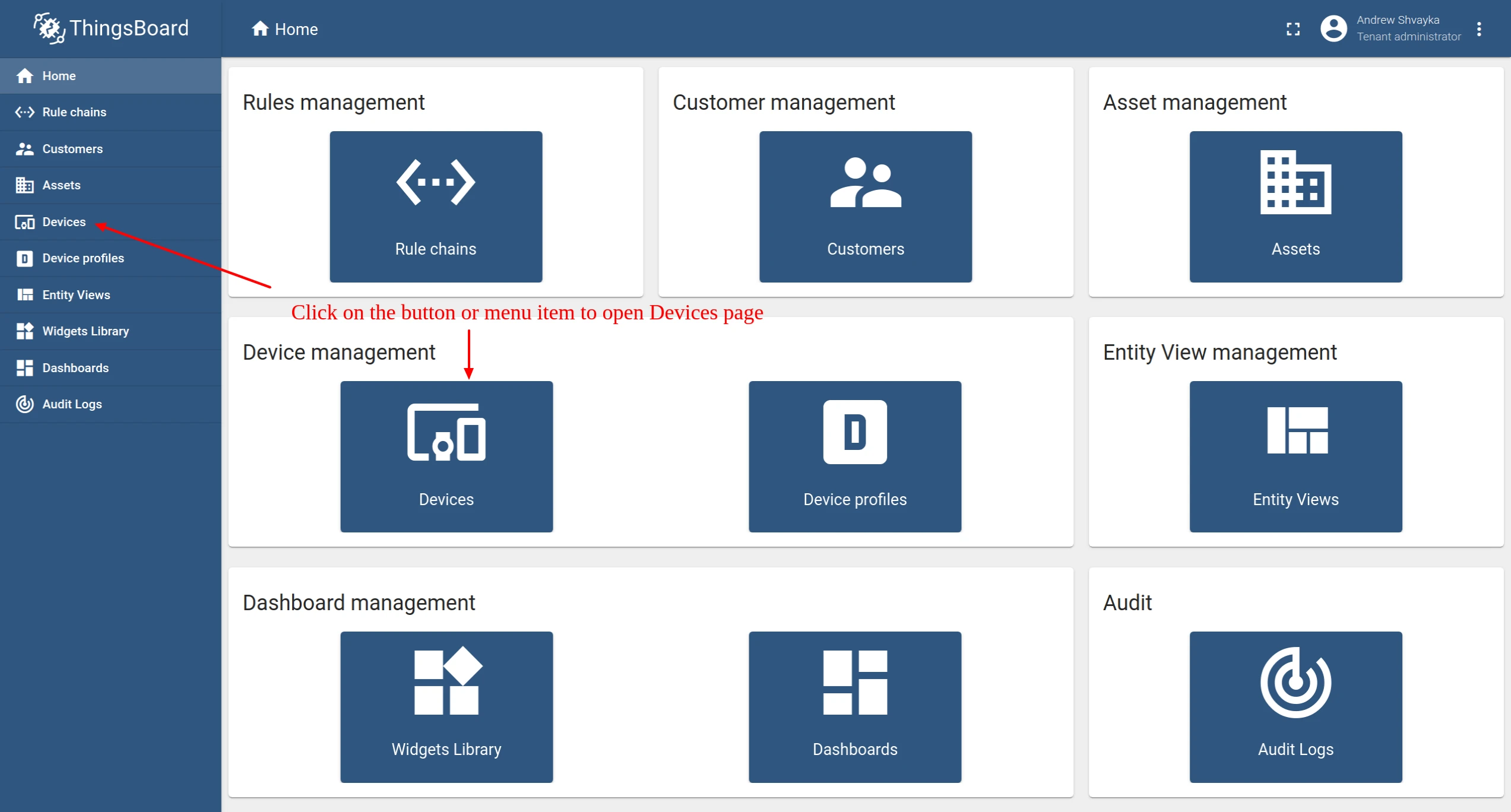 ThingsBoard Devices page