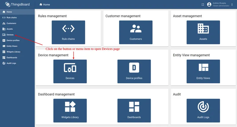 ThingsBoard Devices page