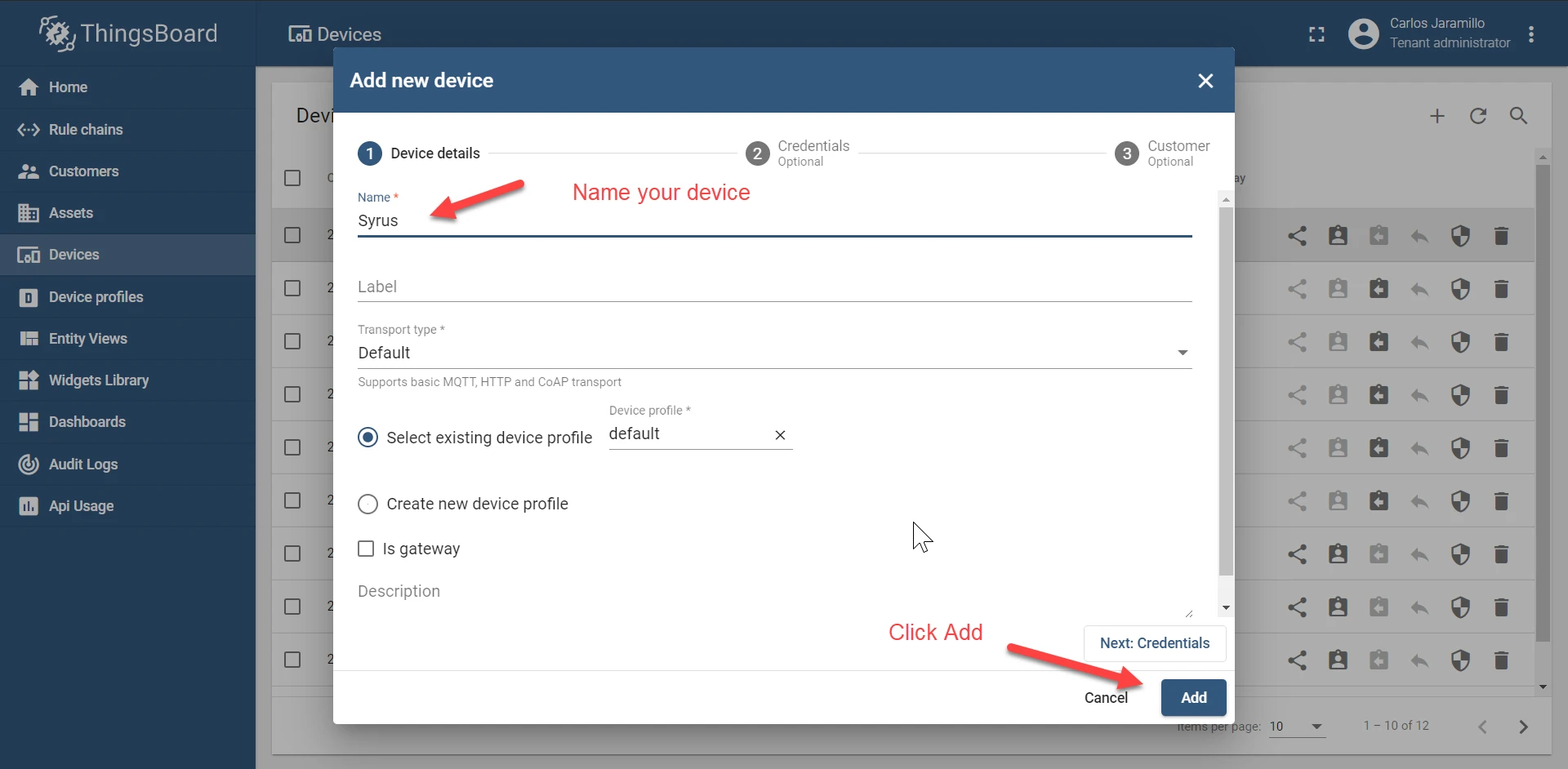 New device name input
