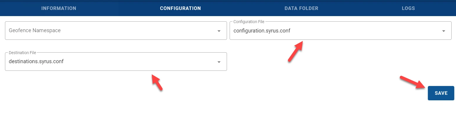 Configuration tab with Configuration and Destination File dropdowns set