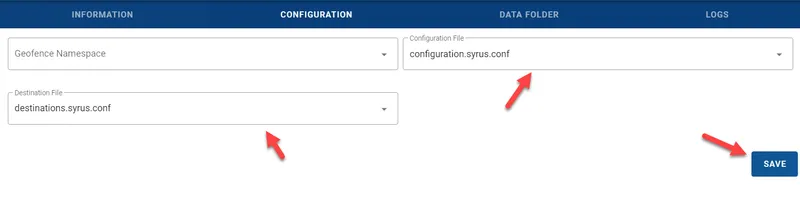 Configuration tab with Configuration and Destination File dropdowns set