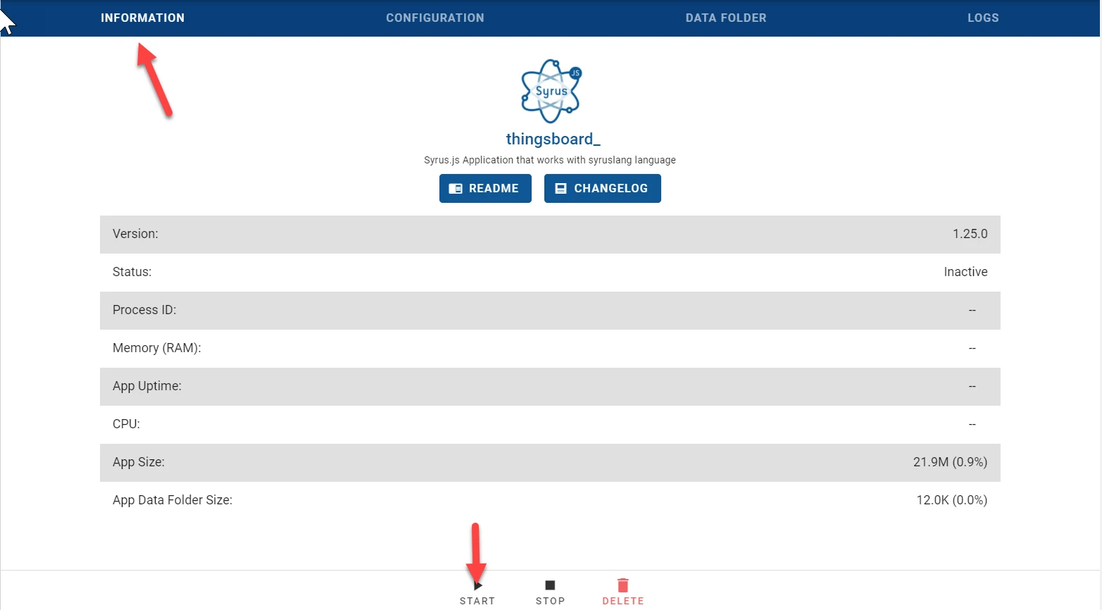 Information tab with Start button
