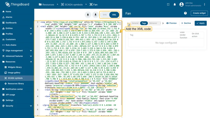 Tags definition via XML step 2