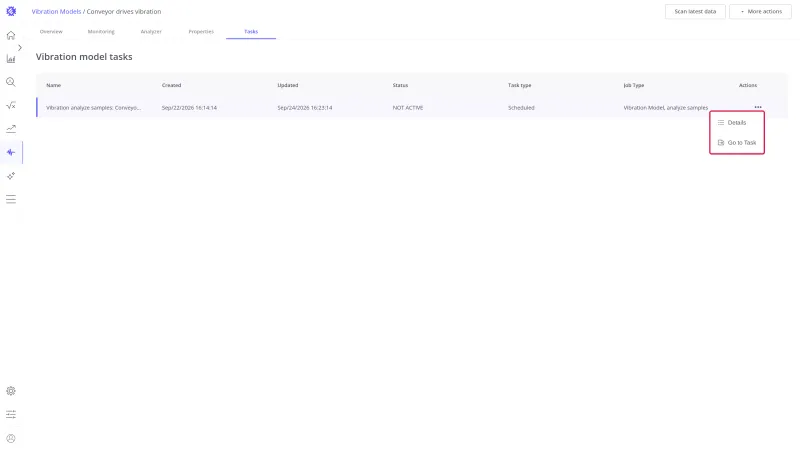 Row menu of the scan task open with Details and Go to Task