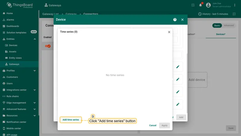 In the opened window click on "**Add time series**" button