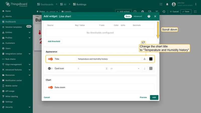 Appearance settings with chart title configured