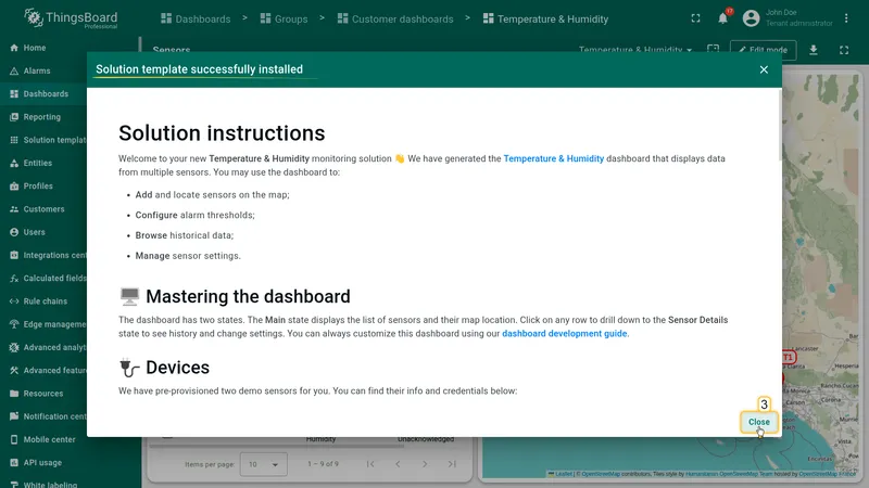 Installation instructions dialog
