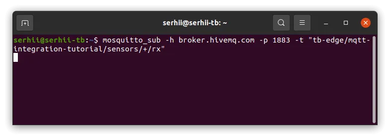 mosquitto_sub running in terminal, waiting for downlink messages