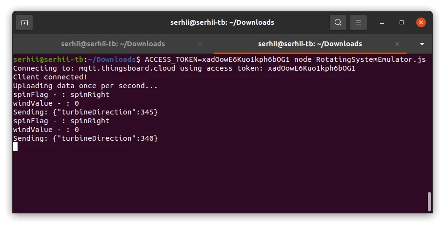 Rotating System Emulator sending telemetry via MQTT