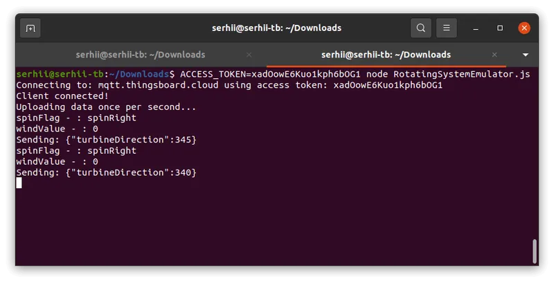 Rotating System Emulator sending telemetry via MQTT