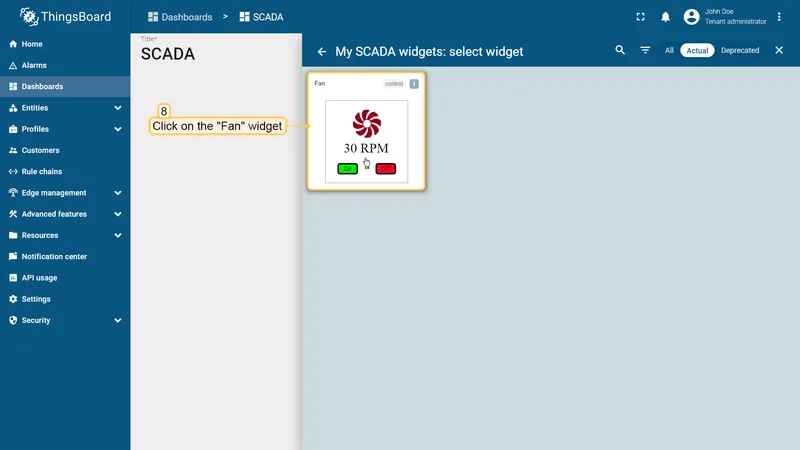 Test widget - select Fan widget