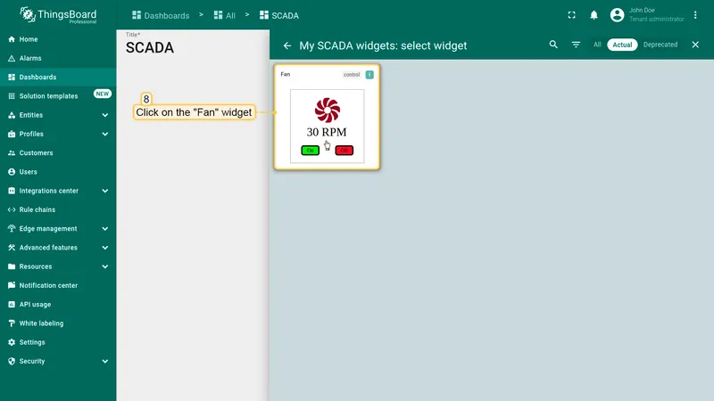 Test widget - select Fan widget