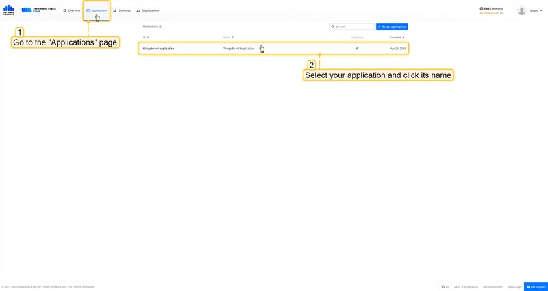 Go to the **Applications** page. Then select your application and click on its name.