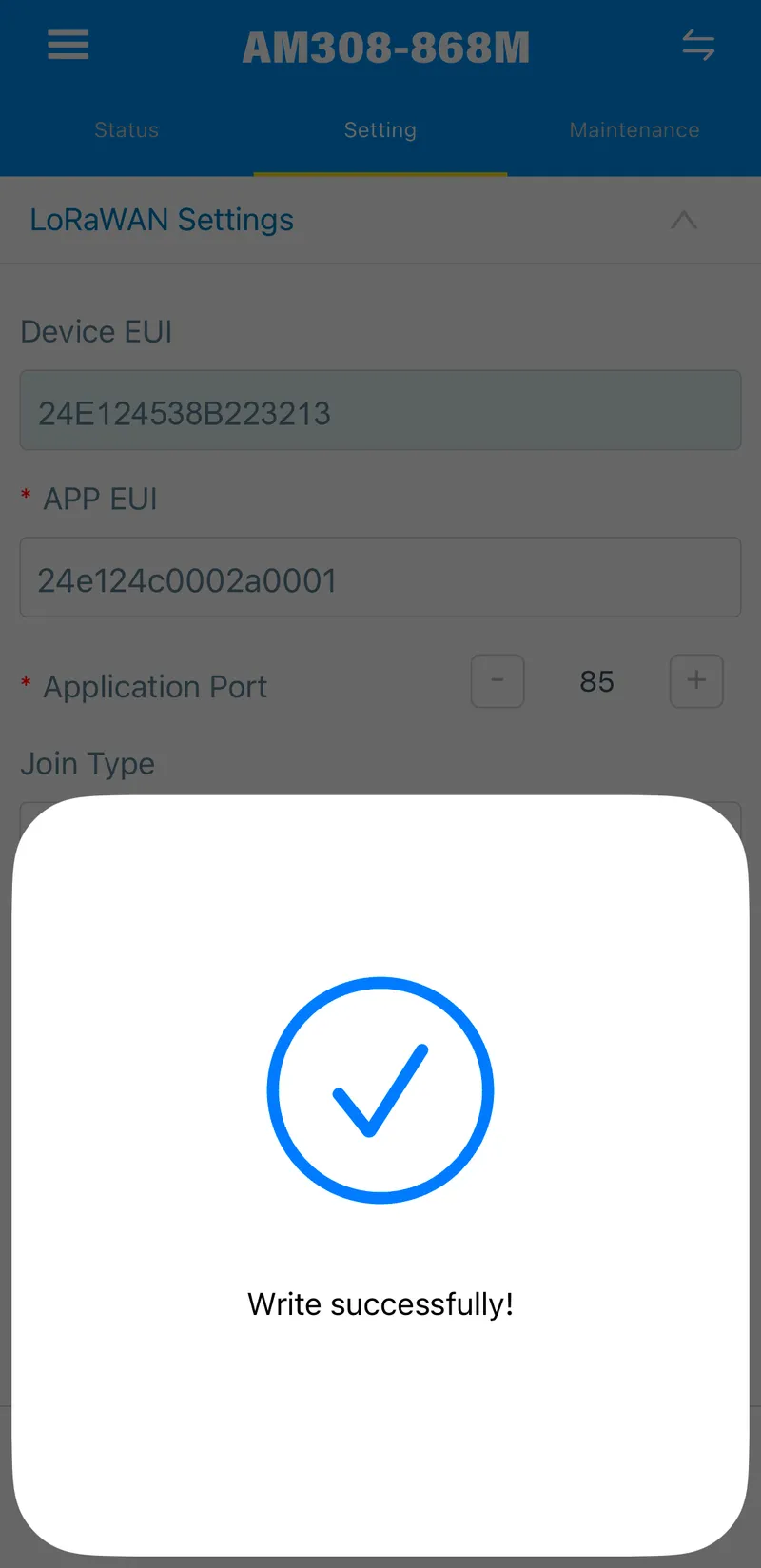 Press **Write** button and hold your smartphone near the device.