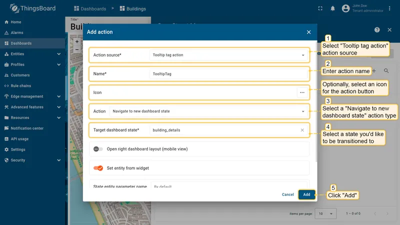 Configure Tooltip tag action