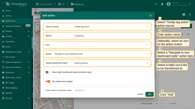 Configure Tooltip tag action