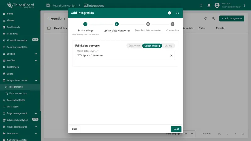 Uplink data converter step with TTI Uplink Converter selected