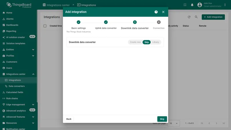 Downlink data converter step with Skip selected