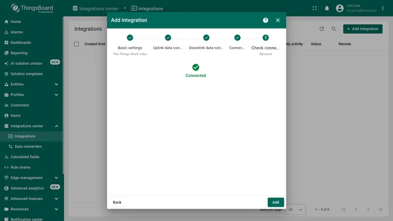 Successful connection check showing Connected status