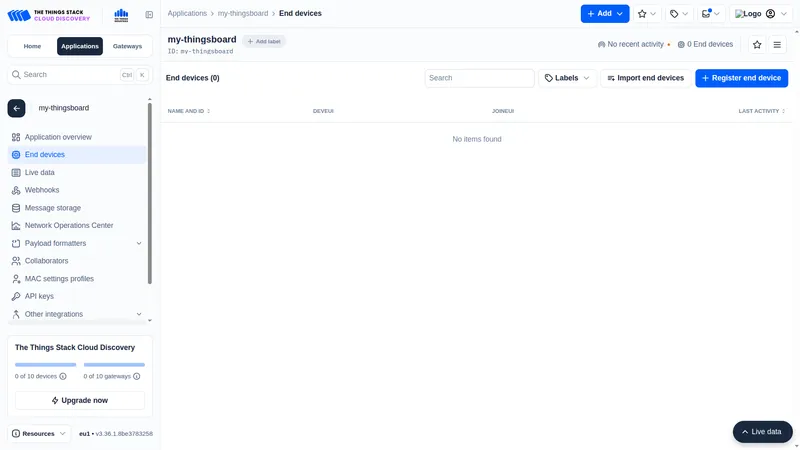 Register end device page with manual device registration selected