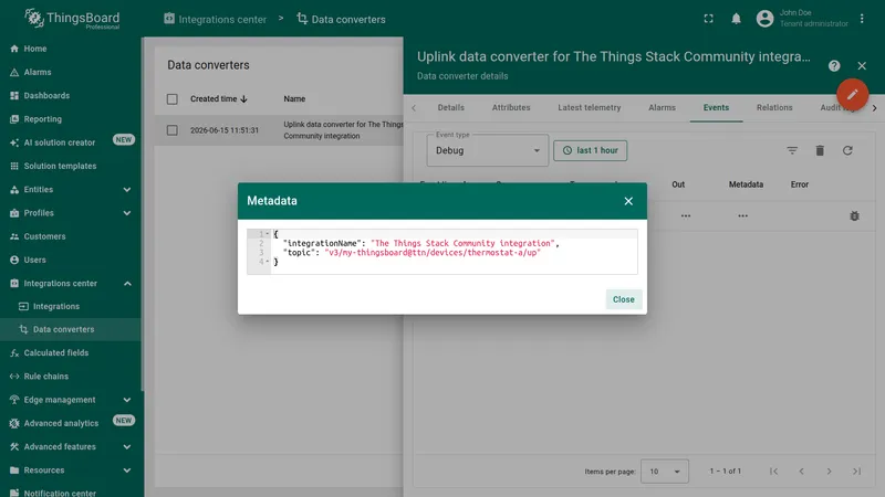 Converter event metadata
