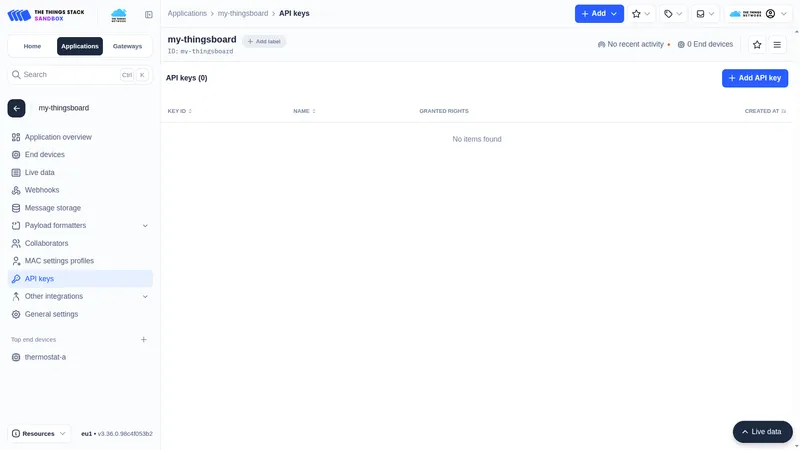 TTN API keys page