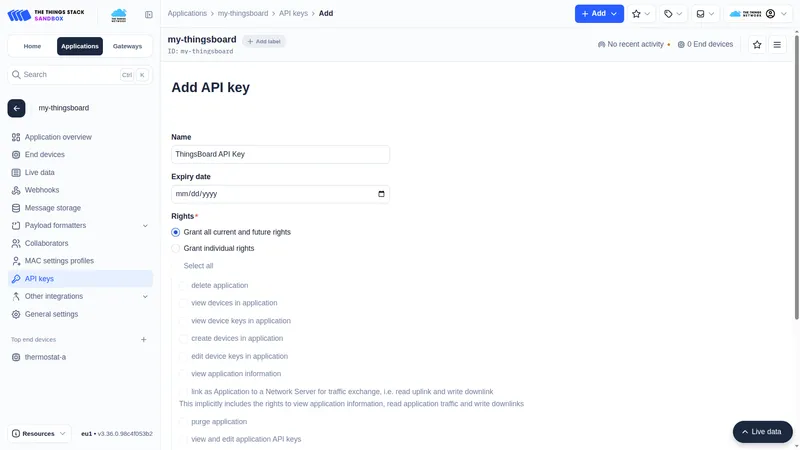 New API key form